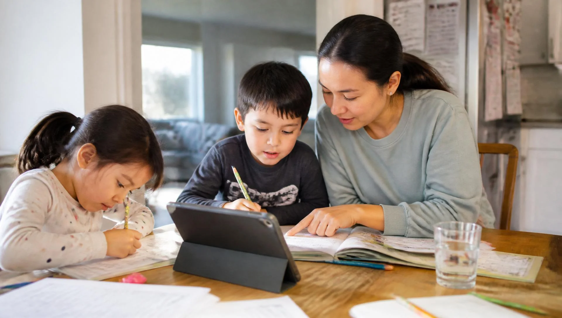 A family learning English together at home